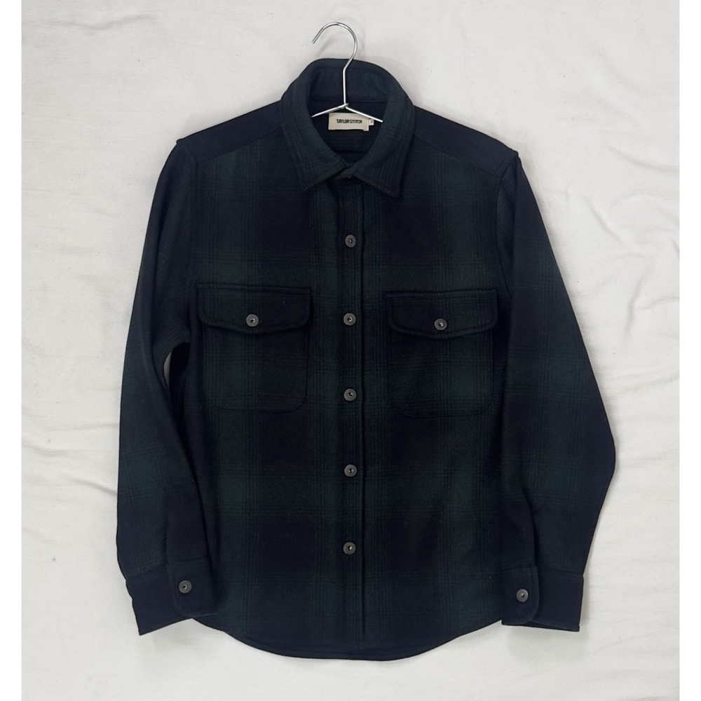 Taylor Stitch Mens Maritime Wool Shirt Jacket Plaid Green Black 38